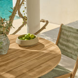 Willow 4 Seater White Acacia Round Garden Dining Set with Cove Green Rope Chairs - Laura James