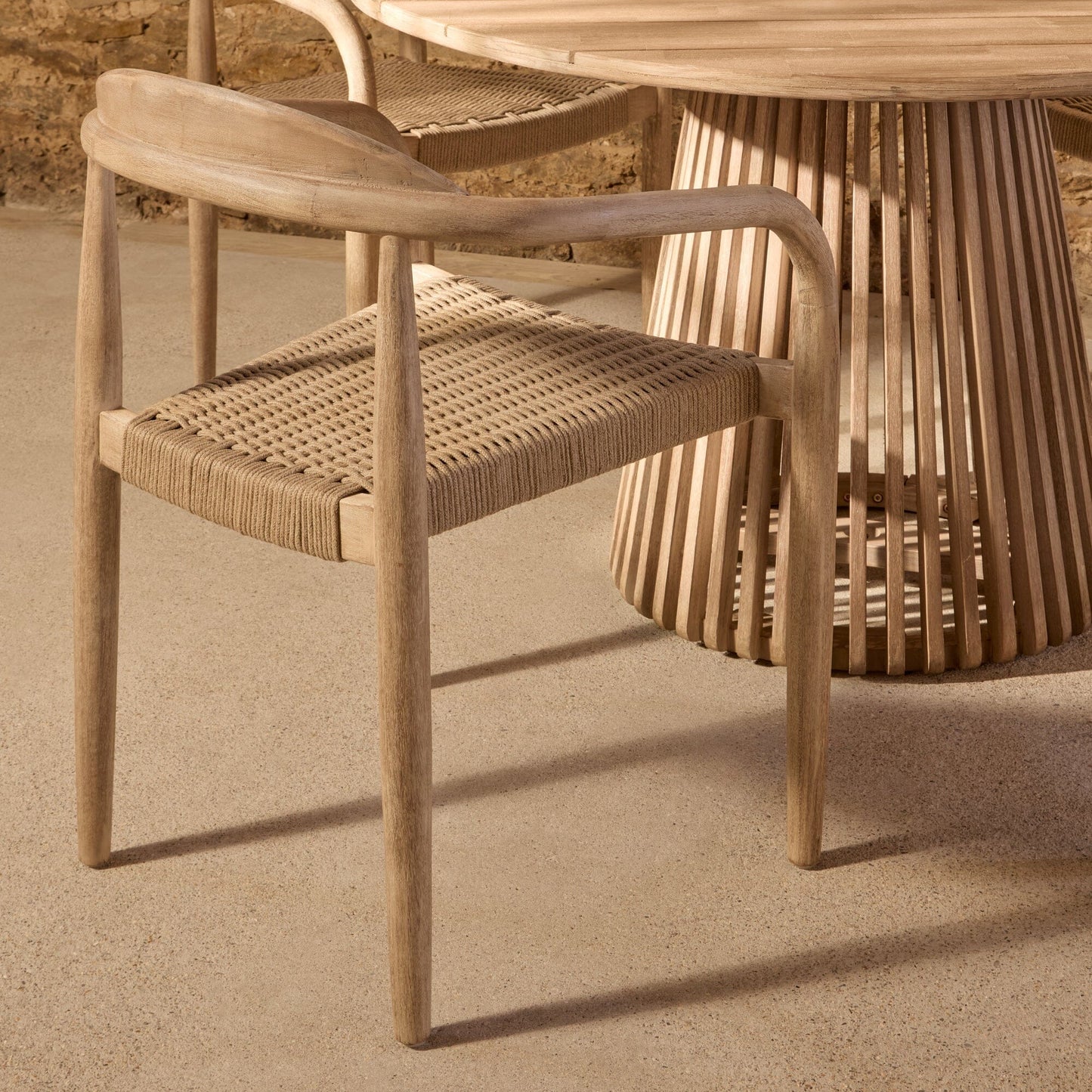 Willow 4 Seater Round Garden Dining Set with Sasha Chairs - Sand Rope - Laura James