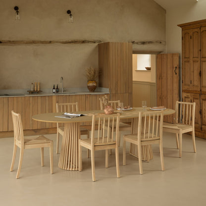 Willow Whitewash Oak Oval Dining Table Set - 6 Seater - Tilly Natural String Dining Chairs - Whitewash Oak Legs - Laura James