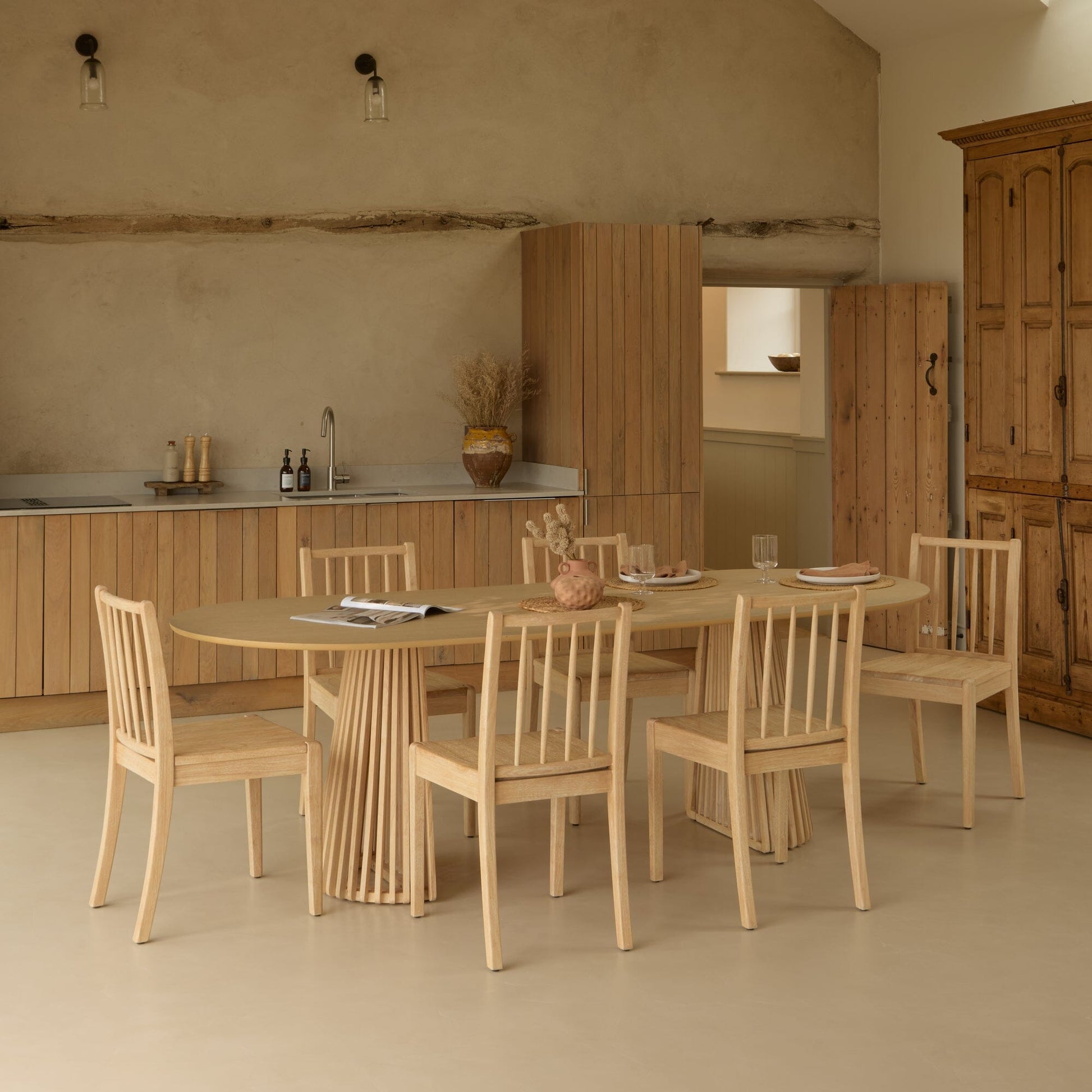 Willow Whitewash Oak Oval Dining Table Set - 6 Seater - Tilly Dining Chairs - Whitewash Oak Legs - Laura James