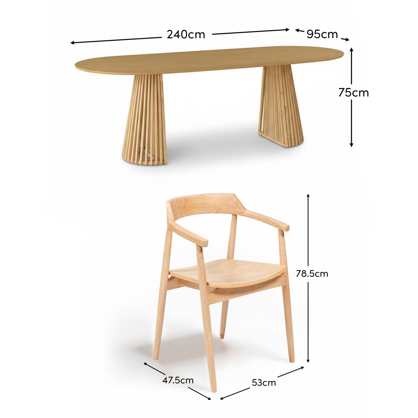 Willow Whitewash Oak Oval Dining Table Set - 6 Seater - Carter Dining Armchairs - Whitewash Oak Legs - Laura James