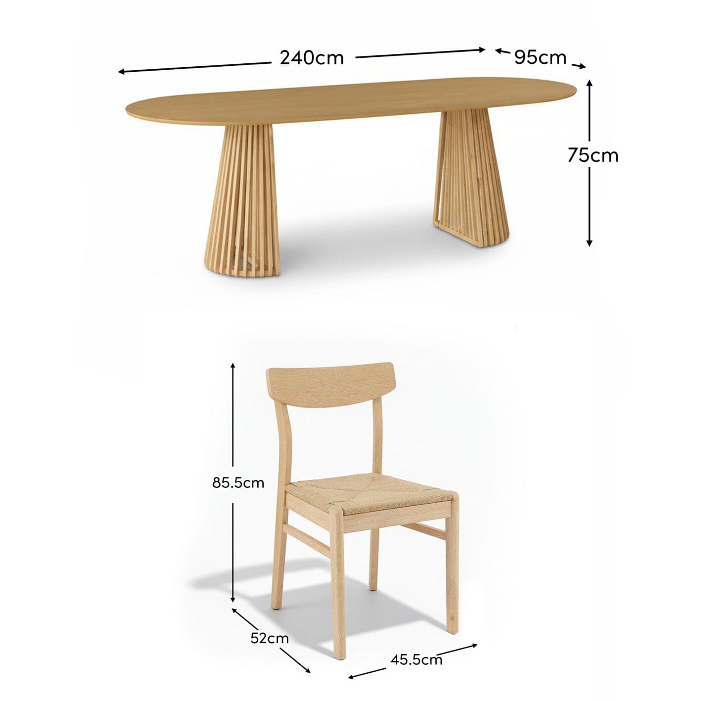 Willow Whitewash Oak Oval Dining Table Set - 6 Seater - Faye Dining Chairs - Whitewash Oak Legs - Laura James