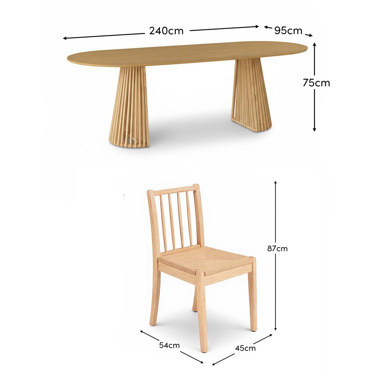 Willow Whitewash Oak Oval Dining Table Set - 6 Seater - Tilly Natural String Dining Chairs - Whitewash Oak Legs - Laura James