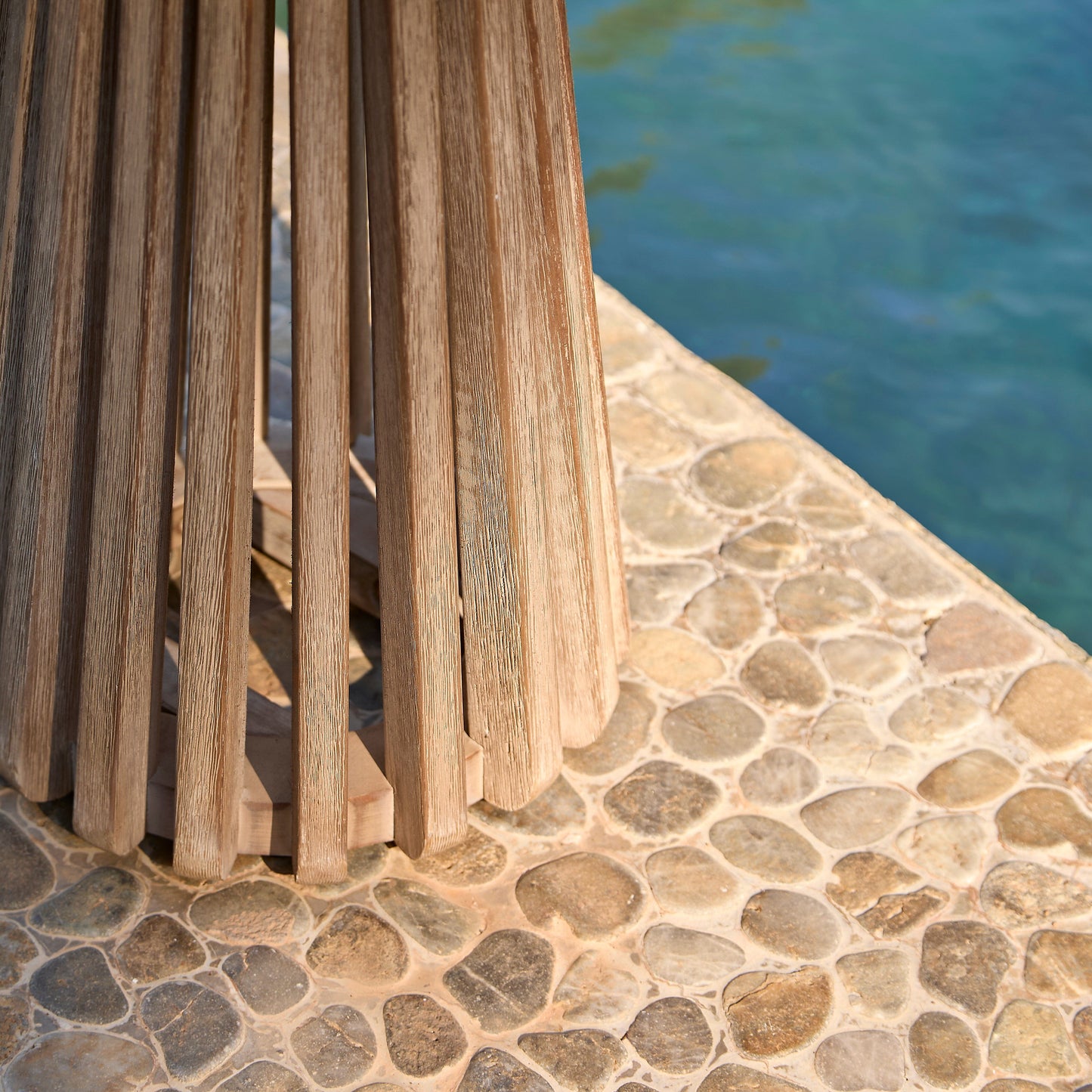 Willow Round Wooden Garden Side Table - Brushed Light Acacia - Laura James 
