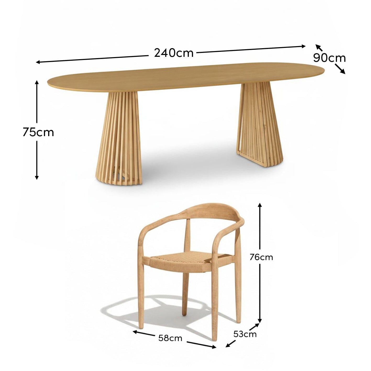 Willow 8 Seater Oval Garden Dining Set with Sasha Sand Rope Chairs - Laura James