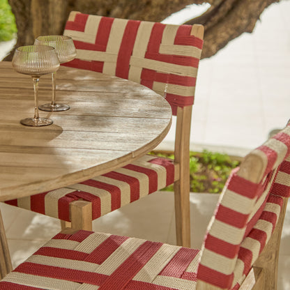 Willow 4 Seater Wooden Brushed Light Acacia Round Dining Set with Saffron Paprika and Beige Chairs - Laura James