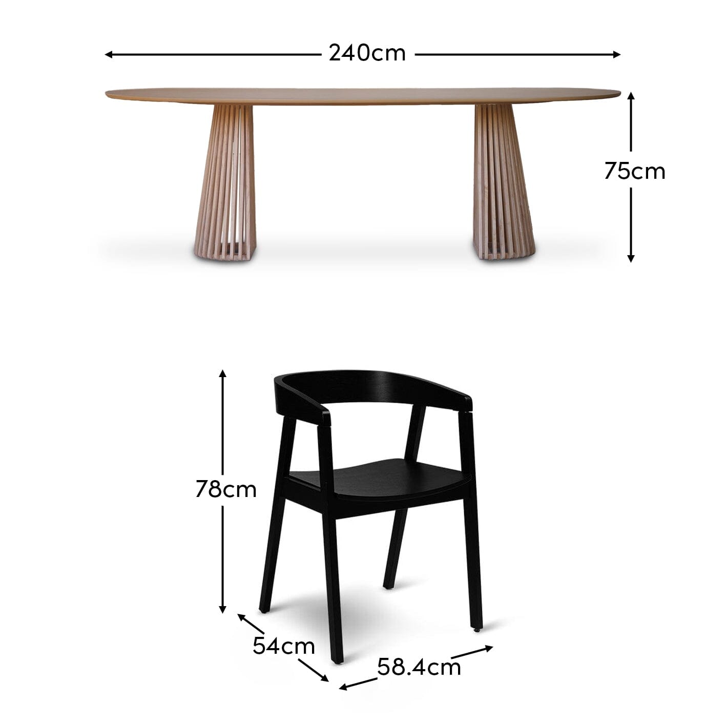 Willow 240cm Oval Dining Table - Whitewash Oak & 6 x Ella Armchairs - Black Oak - Laura James 