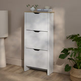 Windsor 60cm Three Door Shoe Cabinet - Chalk White with Coastal Oak Top - Laura James