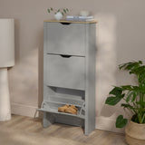 Windsor 60cm Three Door Shoe Cabinet - Pale Grey with Coastal Oak Top - Laura James