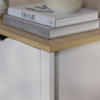 Windsor 60cm Three Door Shoe Cabinet - Chalk White with Coastal Oak Top - Laura James