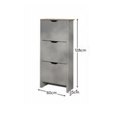 Windsor 60cm Three Door Shoe Cabinet - Pale Grey with Coastal Oak Top _ Laura James