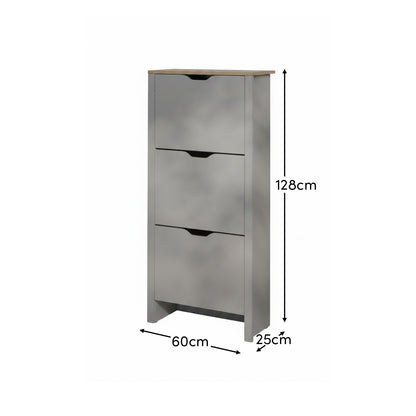 Windsor 60cm Three Door Shoe Cabinet - Pale Grey with Coastal Oak Top _ Laura James