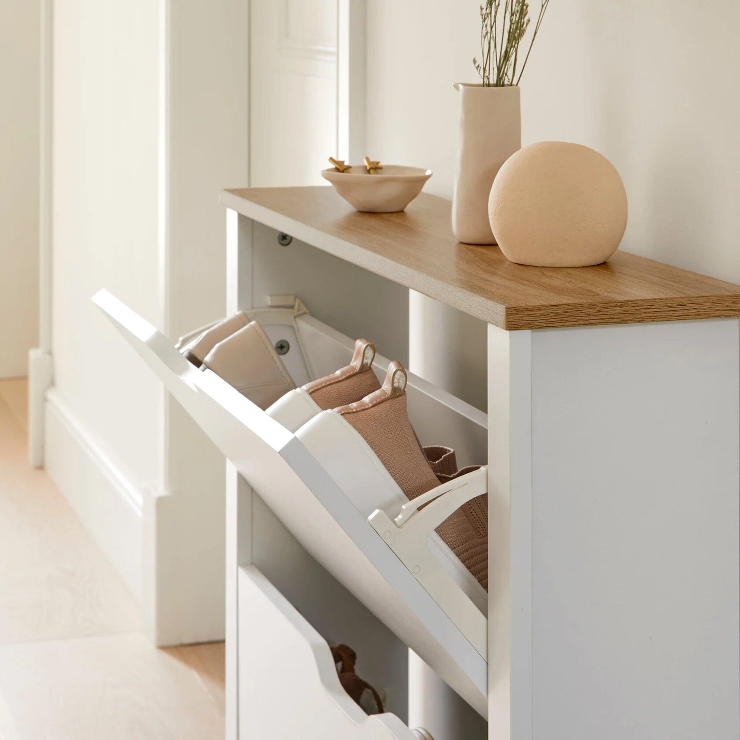 Windsor Shoe Cabinet - 3 Door - White - Laura James 