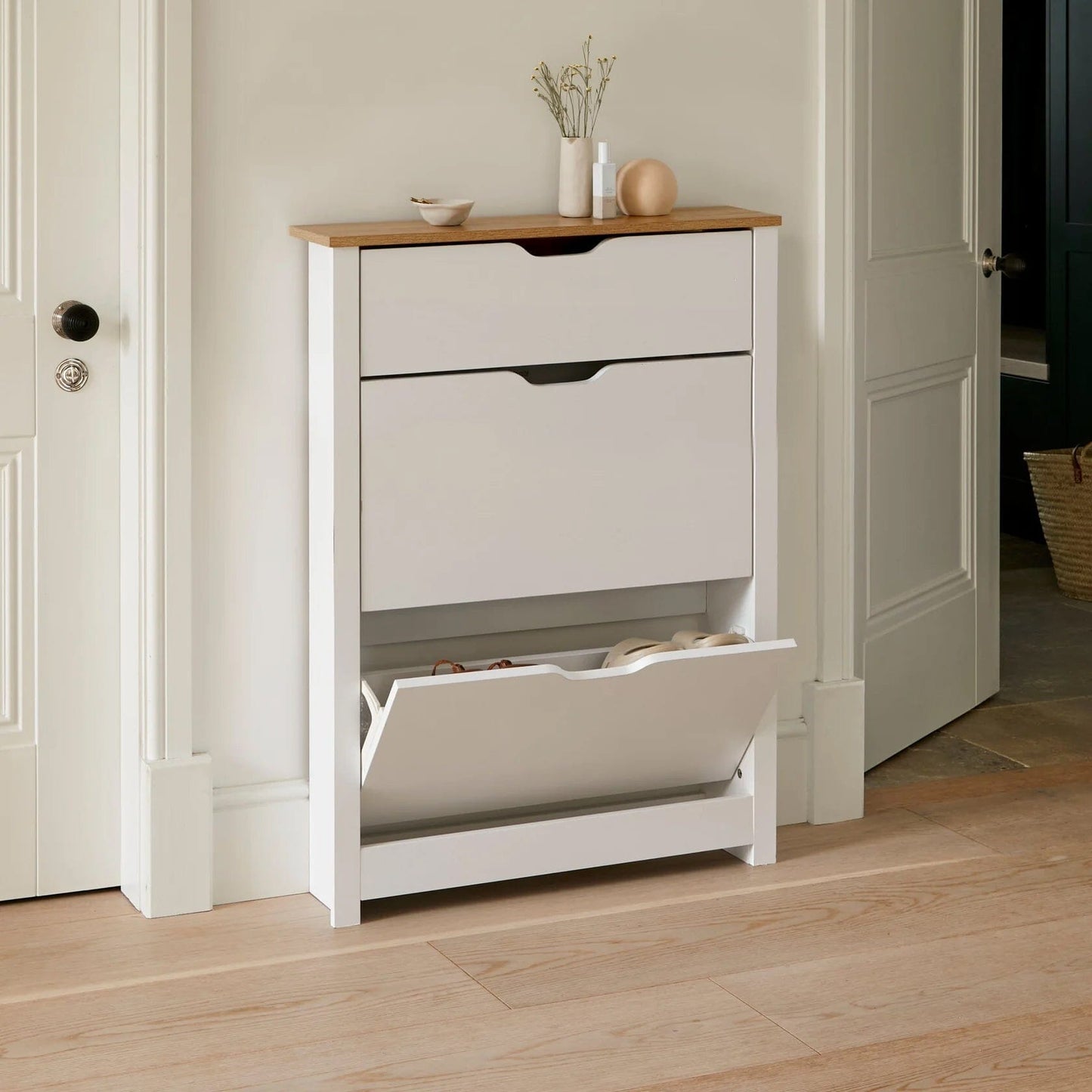 Windsor Shoe Cabinet - 3 Door - White - Laura James 