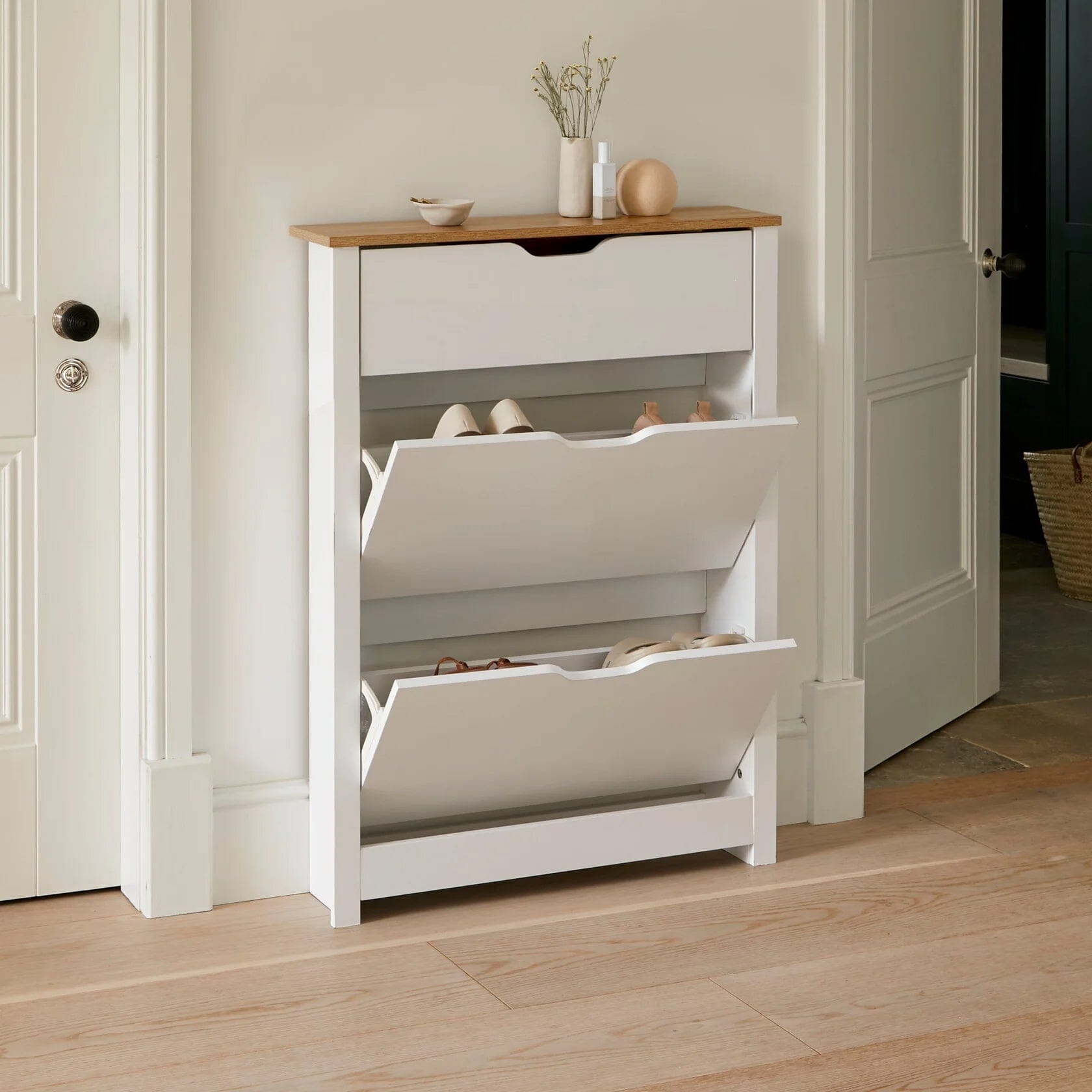 Windsor Shoe Cabinet - 3 Door - White - Laura James 