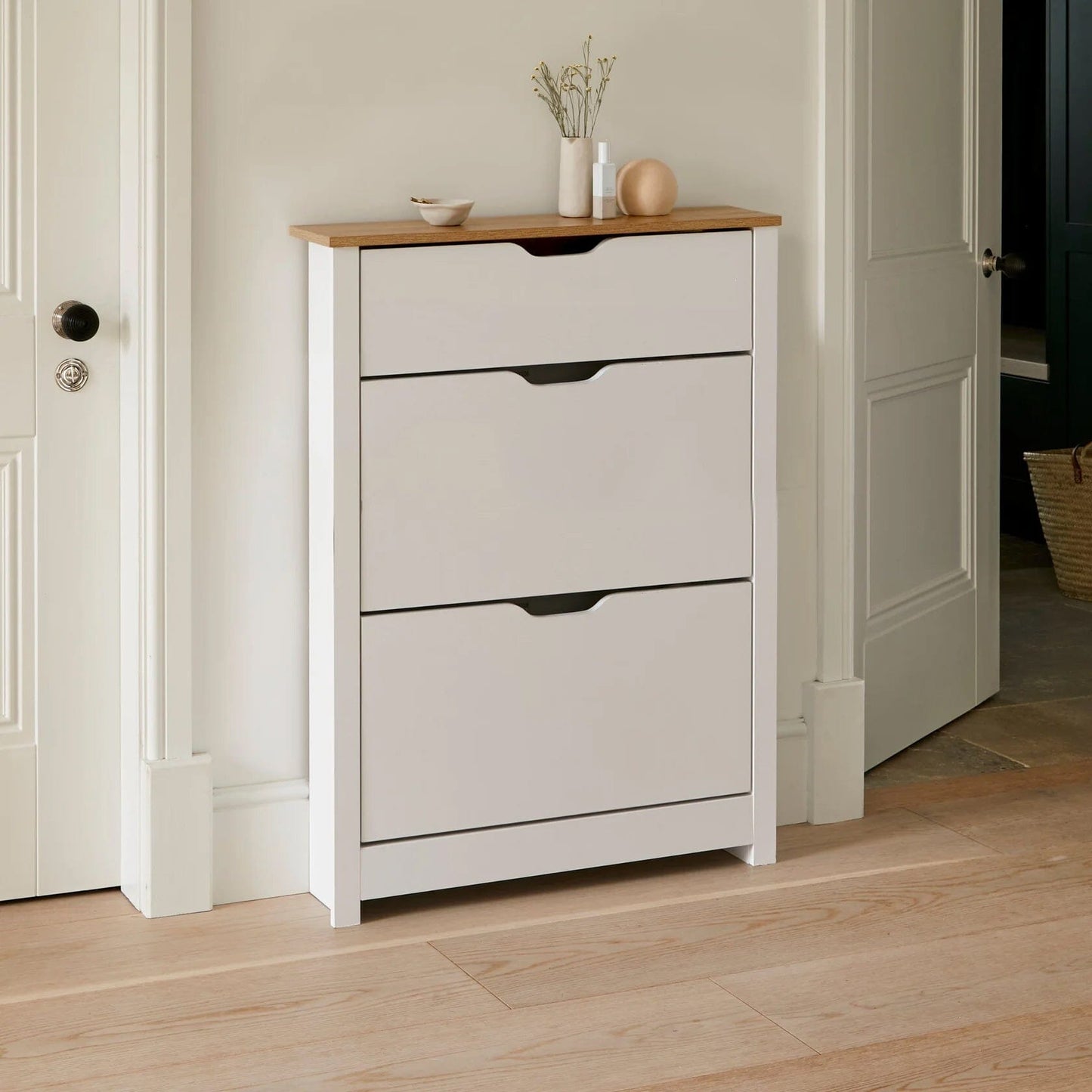 Windsor Shoe Cabinet - 3 Door - White - Laura James 