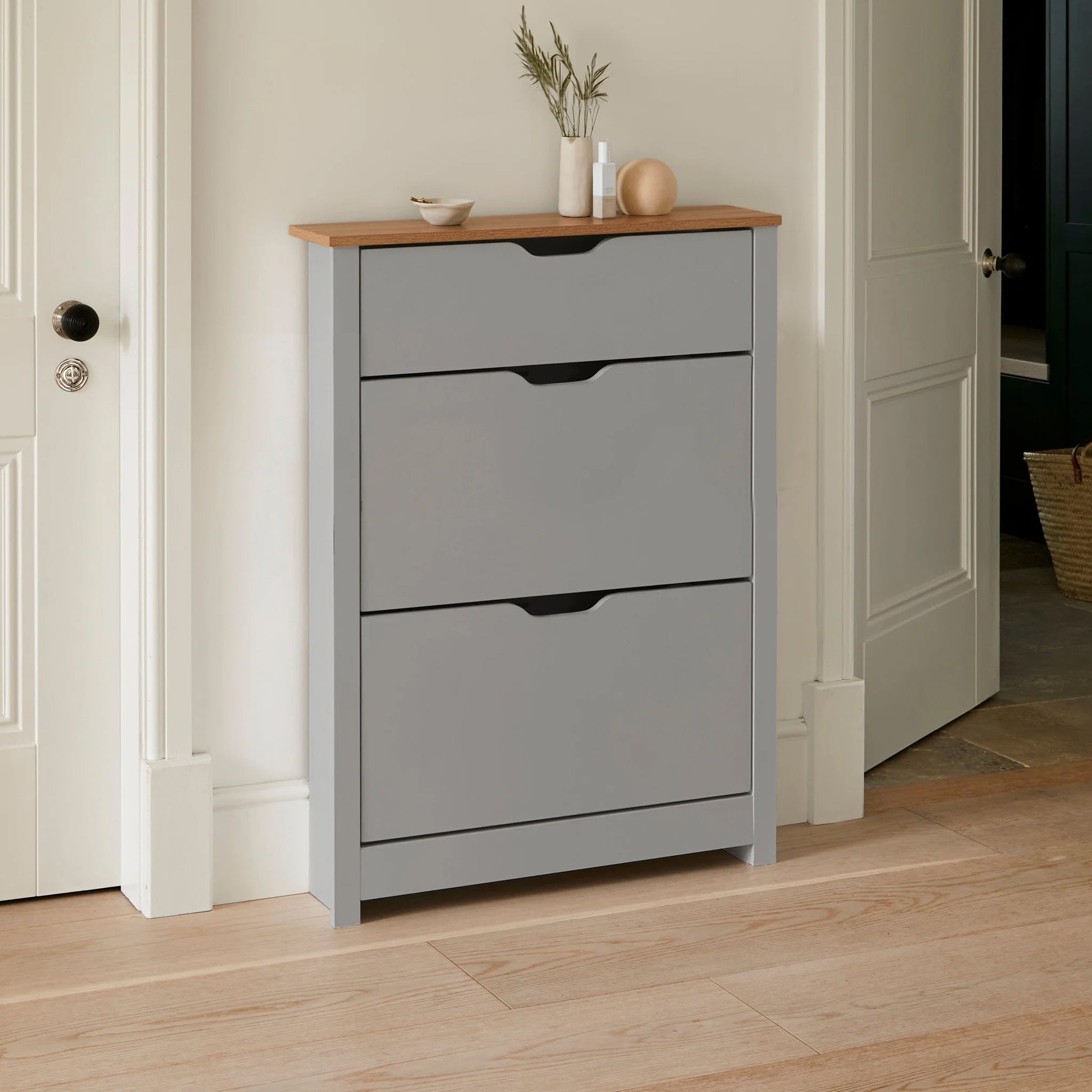Windsor Shoe Cabinet - 3 Door - Grey - Laura James 