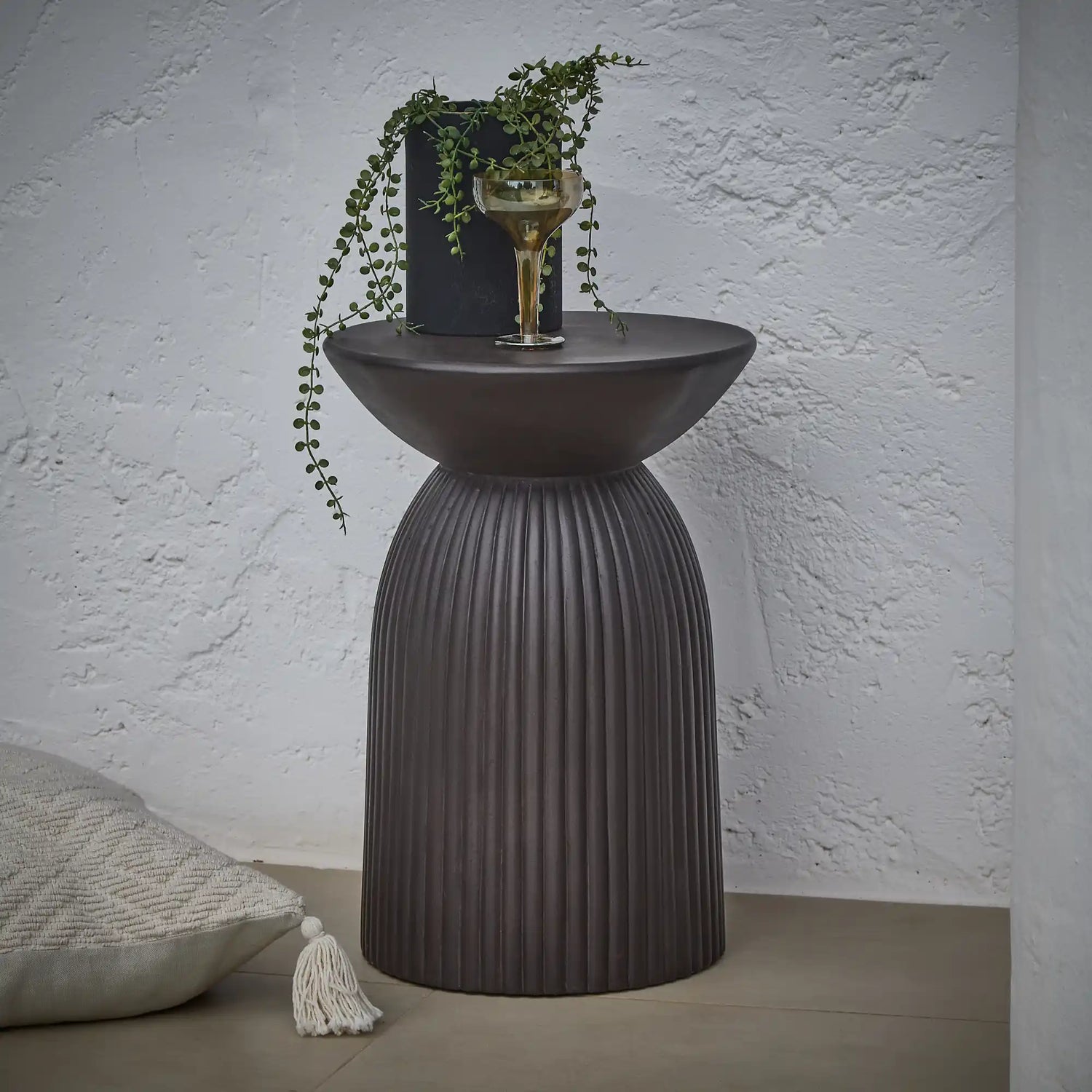 Zaliki Concrete Round Garden Side Table - Black - Laura James 