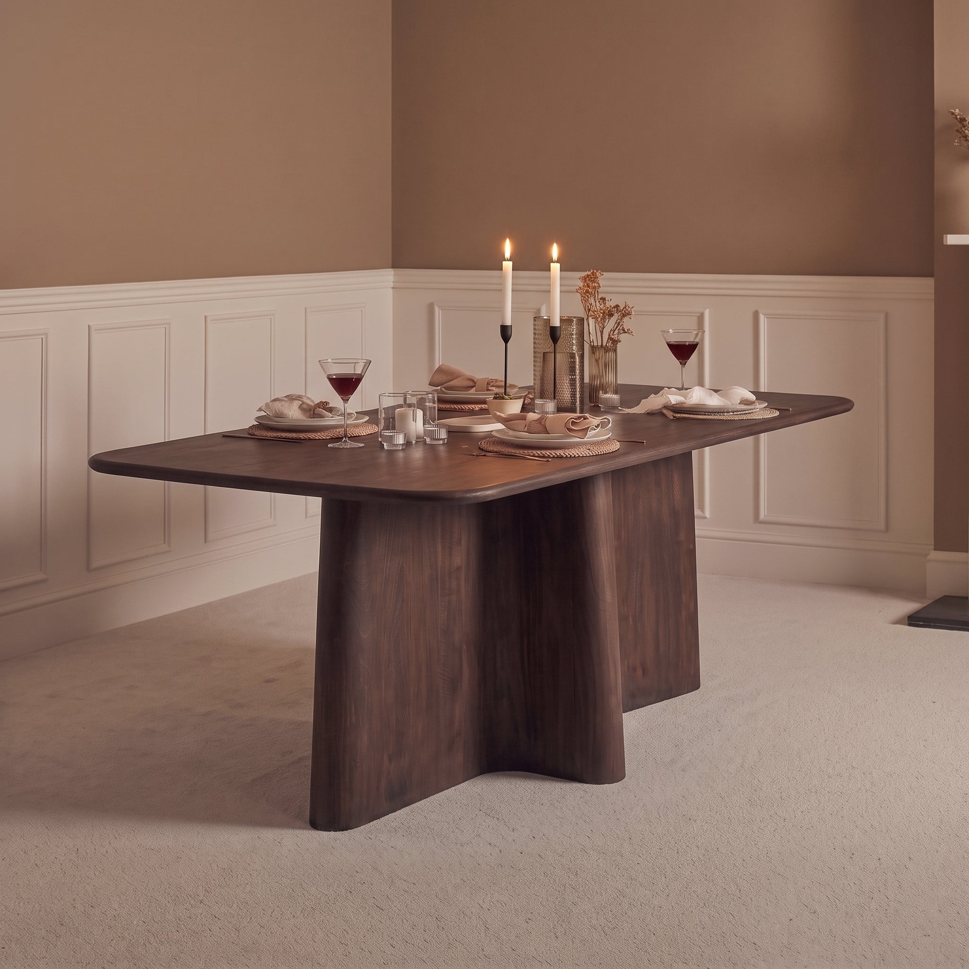 Bastian 220cm Coffee Brown Mango Wood Dining Table - Laura James 