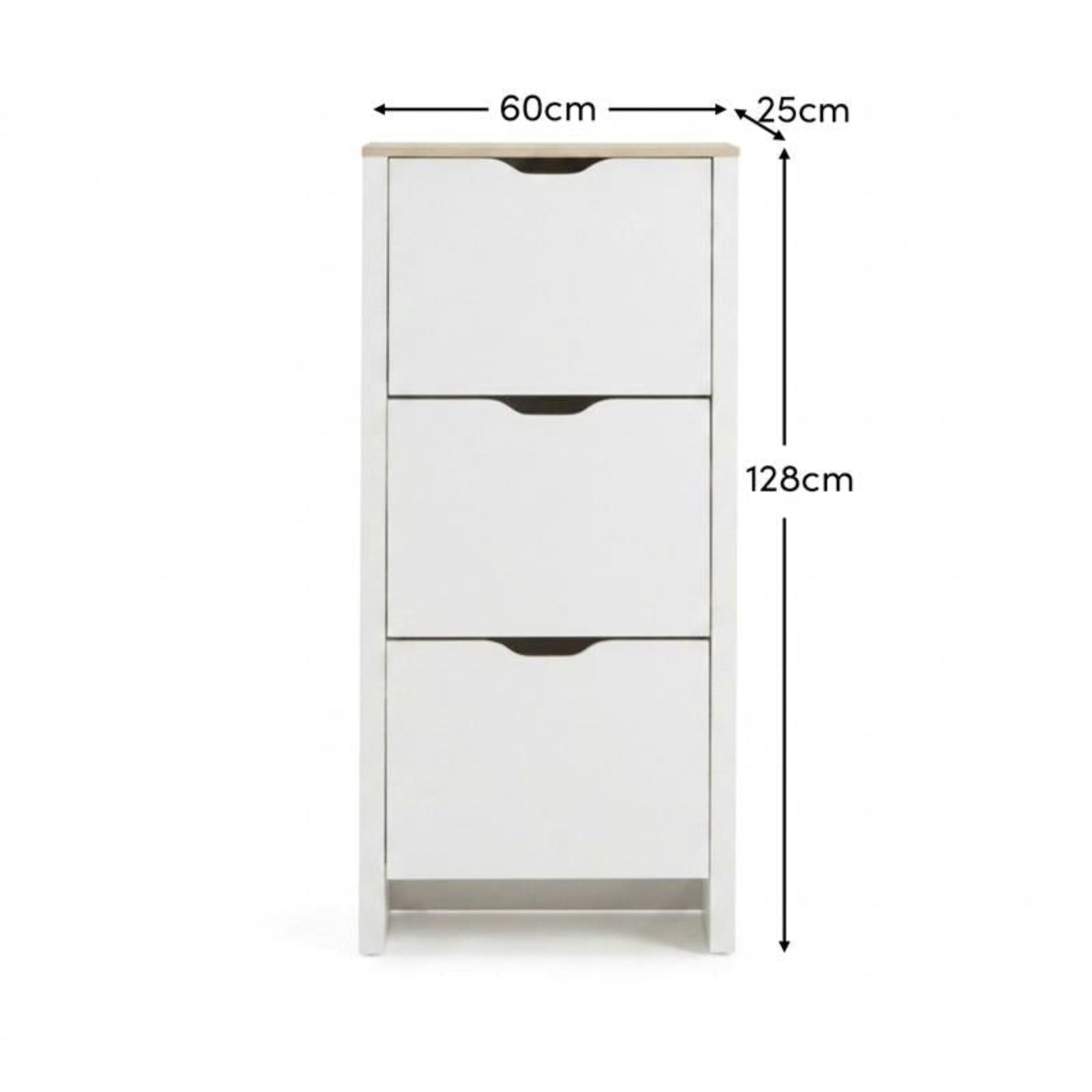 Windsor 60cm Three Door Shoe Cabinet - Chalk White with Coastal Oak Top - Laura James