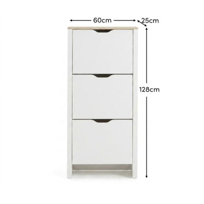 Windsor 60cm Three Door Shoe Cabinet - Chalk White with Coastal Oak Top - Laura James