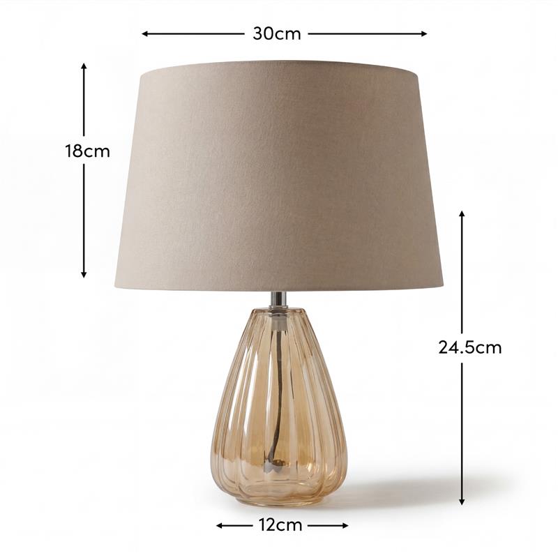 Alma 23cm Glass Lamp Base - Champagne & Coningsby 30cm Cotton Lamp Shade - Taupe - Laura James
