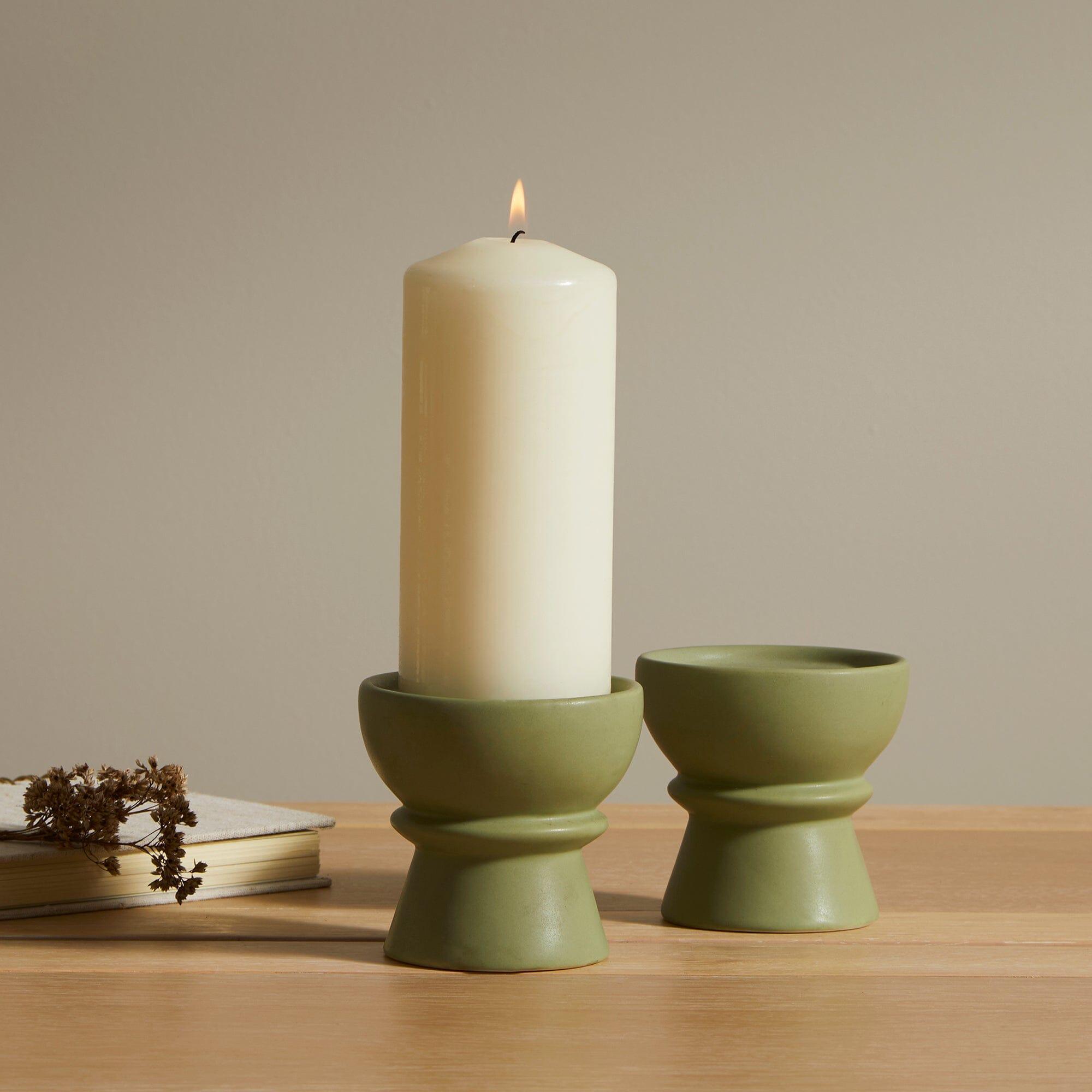 Ceramic Green Candle Holder Set of 2 Laura James