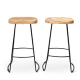 Aiden Natural Mango Wood Backless Bar Stool - Set of 2 - Laura James
