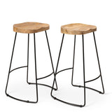 Aiden Natural Mango Wood Backless Bar Stool - Set of 2 - Laura James