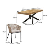 Amelia 4 Seater Natural Wood Black Legs Garden Dining Set - Hali Natural Chairs