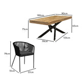 Amelia 6 Seater Natural Wood Black Legs Garden Dining Set - Hali Black Chairs