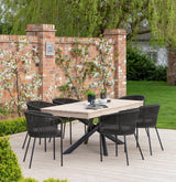 Amelia 6 Seater Whitewash Wood Black Legs Garden Dining Set - Hali Black Chairs - Laura James