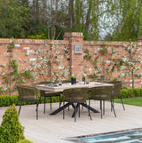 Amelia 6 Seater Whitewash Wood Black Legs Garden Dining Set - Hali Green Chairs - Laura James