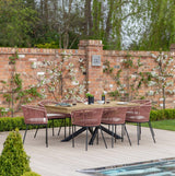 Amelia 8 Seater Natural Wood Black Legs Garden Dining Set - Hali Pink Chairs - Laura James 