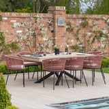 Amelia 8 Seater Whitewash Wood Black Legs Garden Dining Set - Hali Pink Chairs - Laura James