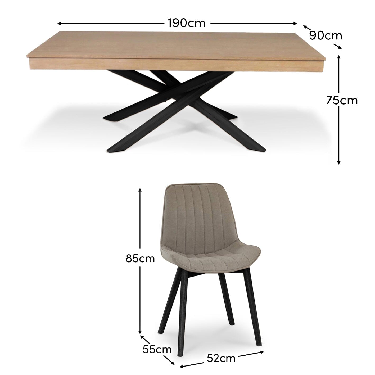 Amelia Whitewash Dining Table Set - 6 Seater - Bella Soft Beige Dining Chairs - Black Legs - Laura James