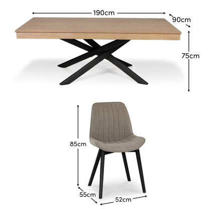 Amelia Whitewash Dining Table Set - 6 Seater - Bella Soft Beige Dining Chairs - Black Legs - Laura James