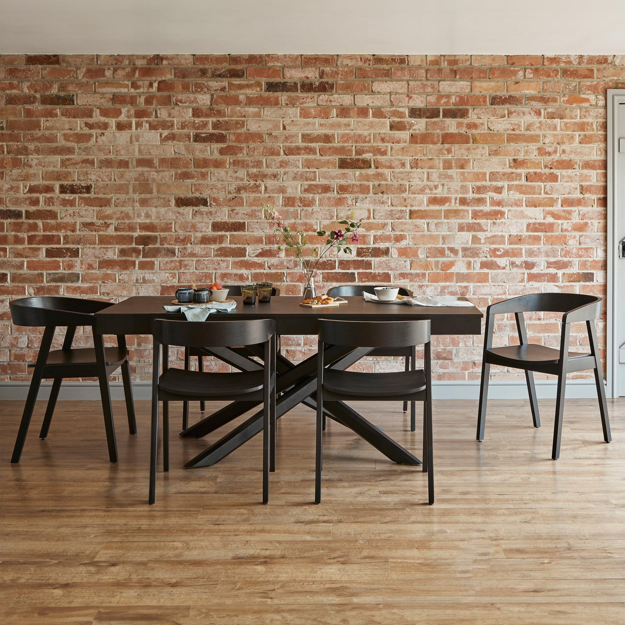 Amelia Black Wooden Dining Table Set - 6 Black Wooden Chairs - Laura James