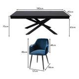 Amelia Black Dining Table Set - 6 Seater - Freya Blue Carver Chairs With Black Legs - Laura James