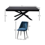 Amelia Black Dining Table Set - 6 Seater - Freya Blue Dining Chairs With Black Legs - Laura James