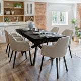 Amelia Black Dining Table Set - 6 Seater - Freya Oatmeal Carver Chairs With Black Legs - Laura James