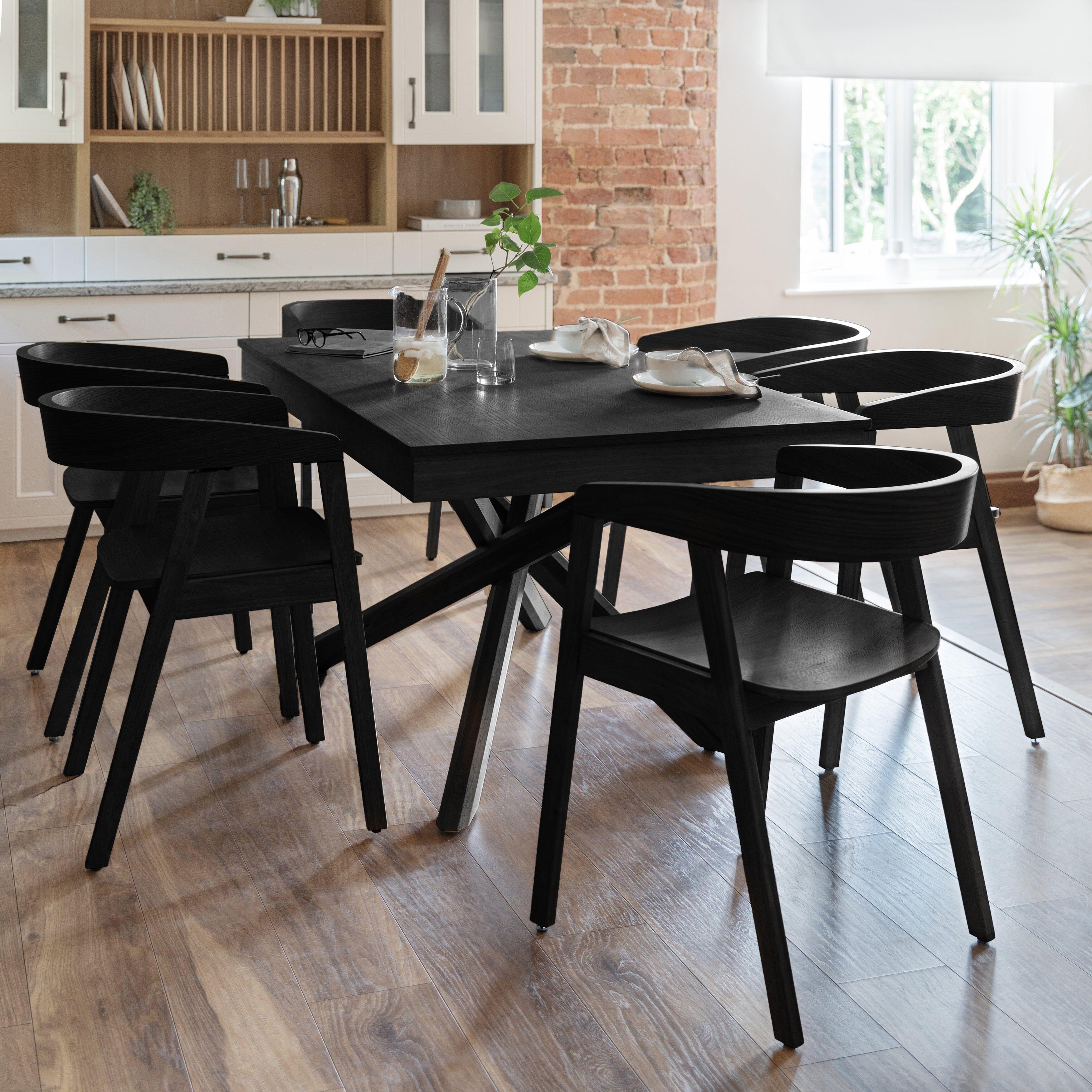 Amelia Black wooden Dining Table Set - 6 Seater - Black Ella Armchairs ...