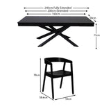 Amelia Black Extendable Dining Table Set - 6 Seater - Black Armchairs - Laura James