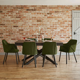 Amelia Black Dining Table Set - 6 Seater - Freya Fern Green Dining Chairs - Black Legs - Laura James 