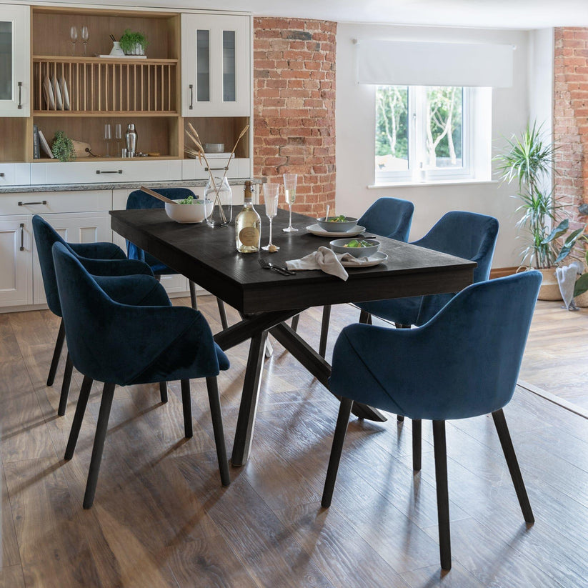 Amelia Black Extendable Dining Table Set - 6 Seater - Freya Blue Carve ...
