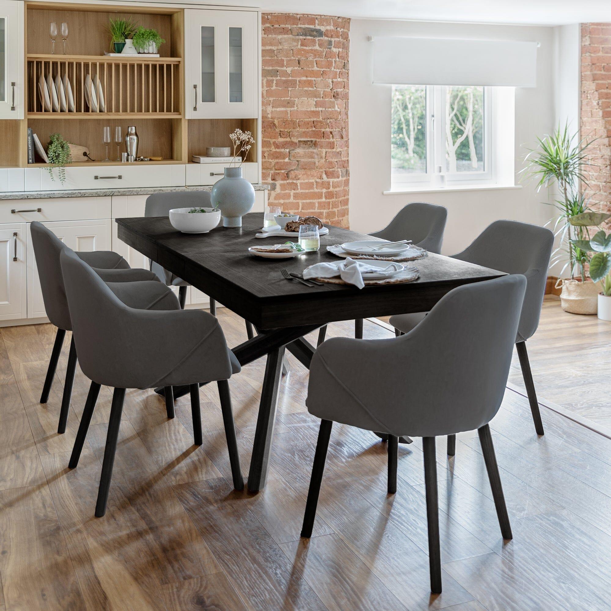 Amelia Black 6 Seater Dining Table Set & Freya Grey Carver Chairs ...