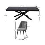 Amelia Black Extendable Dining Table Set - 6 Seater - Freya Grey Dining Chairs - Black Legs