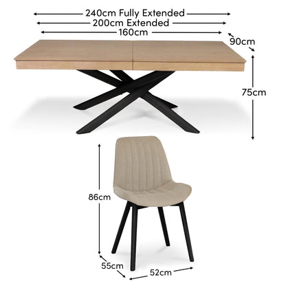 Amelia Whitewash Extendable Dining Table Set - 6 Seater - Bella Soft Beige Dining Chairs - Black Legs
