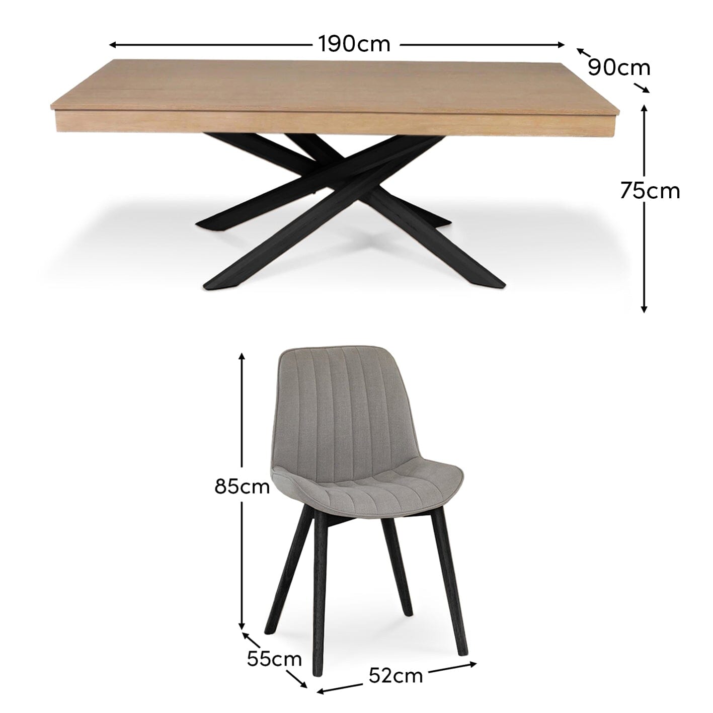 Amelia Whitewash Dining Table Set - 6 Seater - Bella Cloud Grey Dining Chairs - Black Legs - Laura James