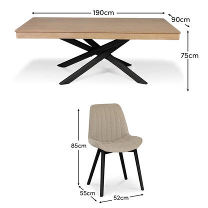 Amelia Whitewash Dining Table Set - 6 Seater - Bella Light Beige Boucle Dining Chairs - Black Legs - Laura James